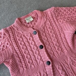 Kilronan Knitwear Bubblegum Pink‎ Fisherman Cableknit Chunky Cardigan Small